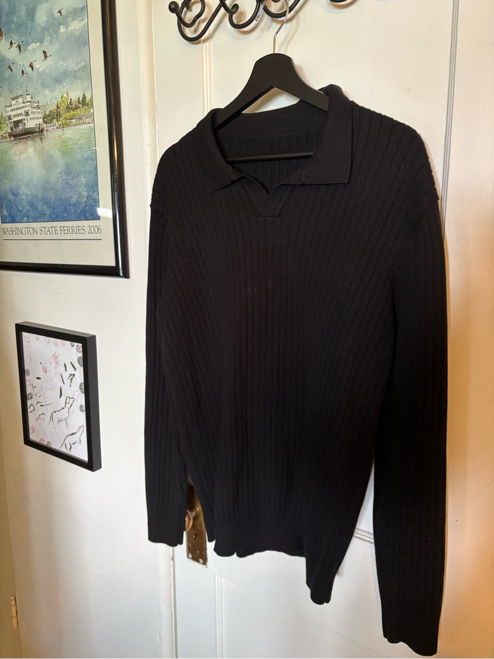 Men's Black Ribbed Polo Sweater - Classic Knit. Dazy Men’s XL runs small